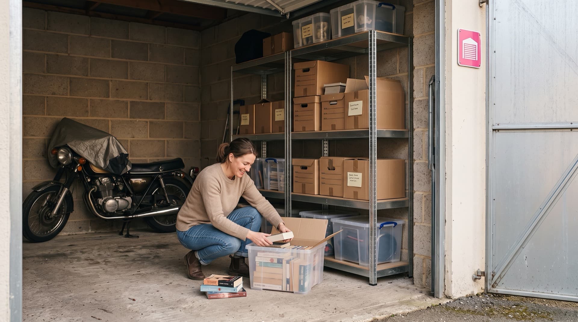 Inside a small residential lock-up garage with everyday storage